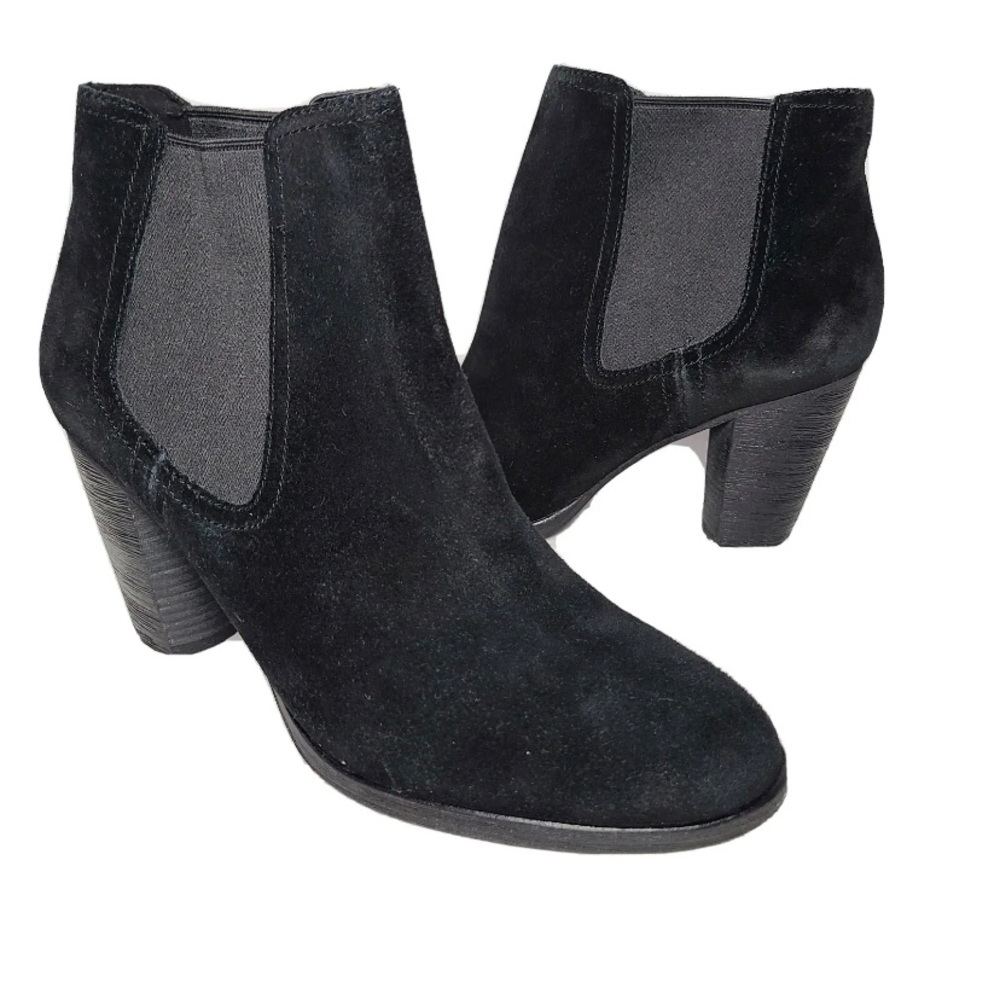 Cole Haan women ankle boots black suede gored  pull on heel booties size 9B